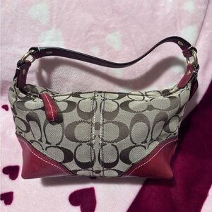 Coach Brown and Red Signature Shoulder Bag
